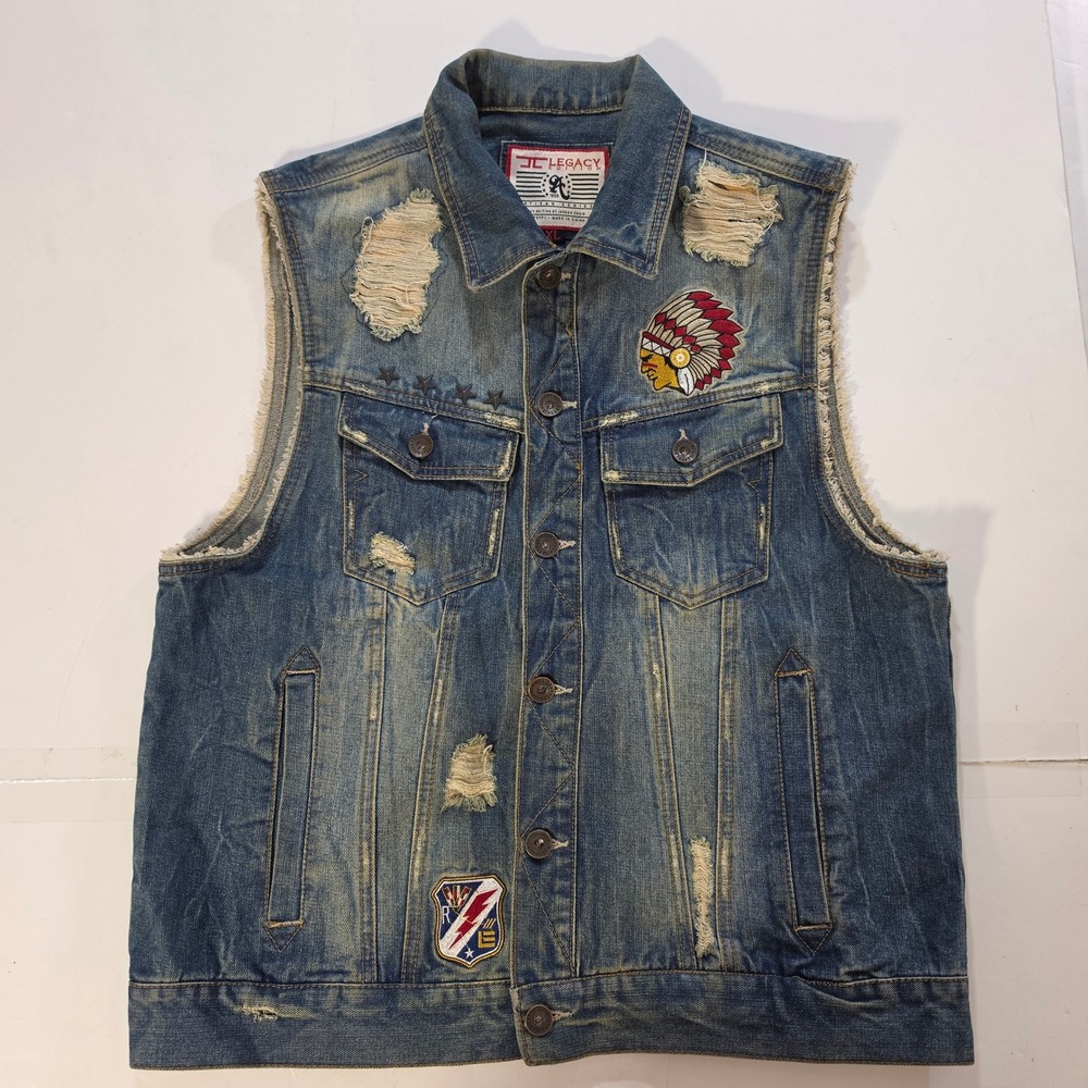 Jordan Craig Legacy Edition Artisan Series Distressed Denim Vest Blue XL Patch